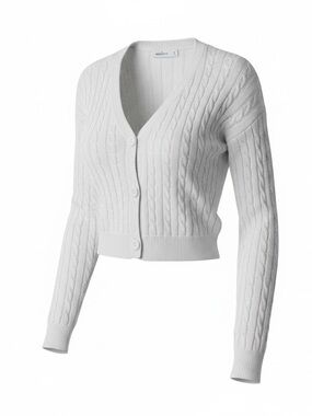 Hollister Cable Knit V-Neck Button Cardigan Sweater - White, Women’s S